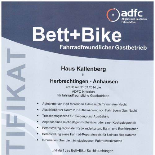 Zertifikat Bett+Bike